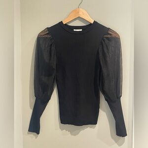 Princess Polly Ribbed Stretch Top‎ with Sheer Sleeves-Size M/L